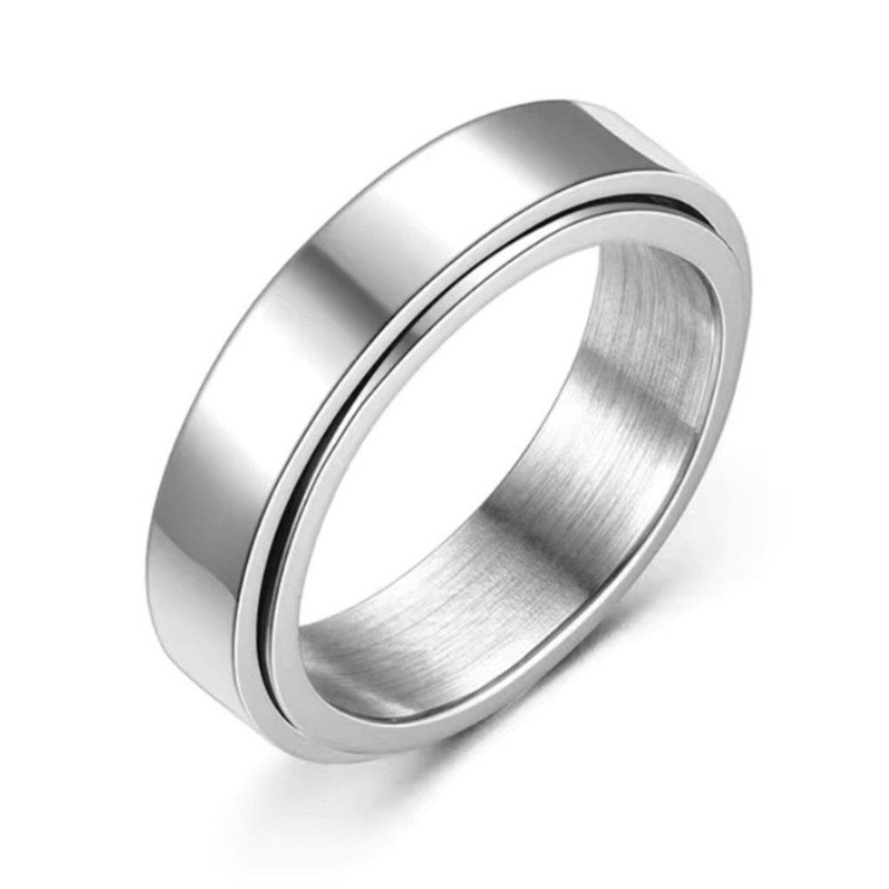 Stainless Steel Spinner Ring - Silver Band Spin Center Minimalist
